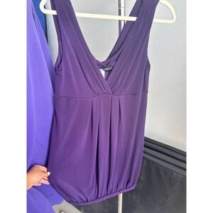 Purple V Neck Pleated Bubble Hem Blouse Y2K Sleeveless Tunic Top